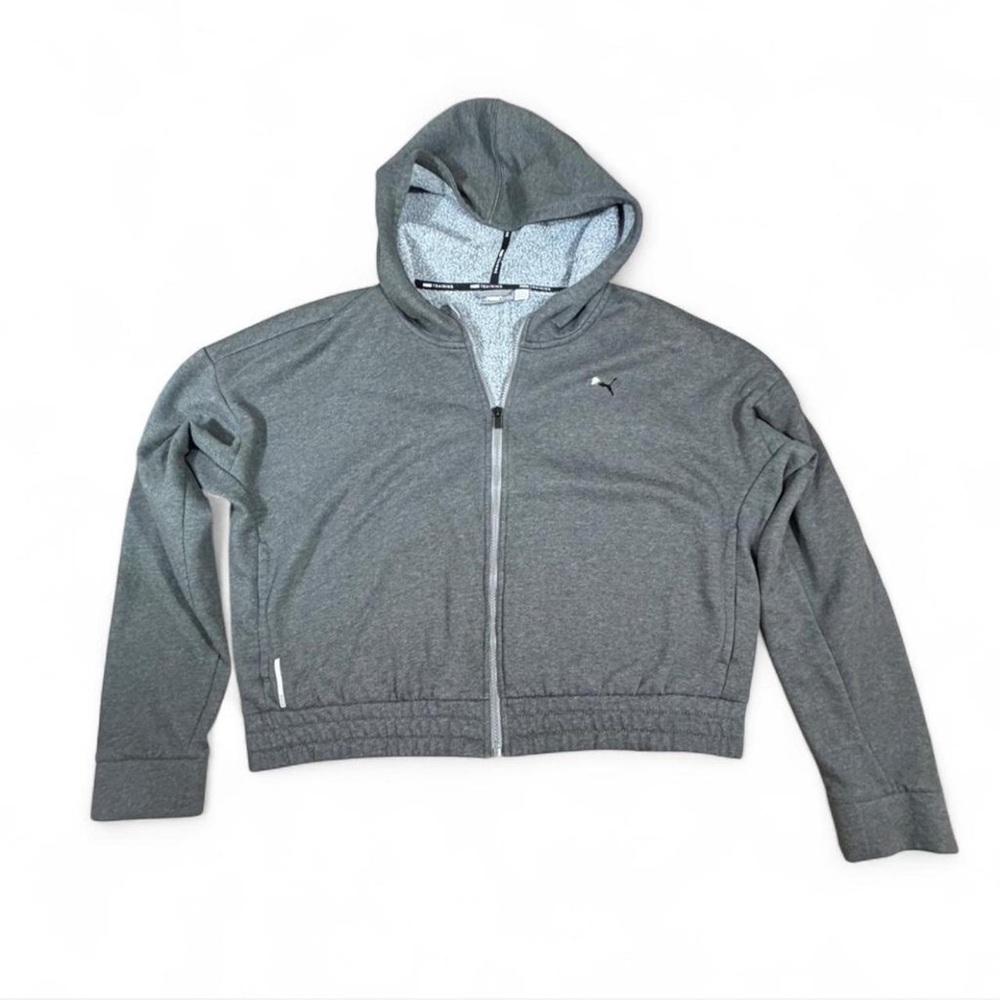 Puma Cropped Zip Up Hoodie Gray Athletic Jacket Size XL